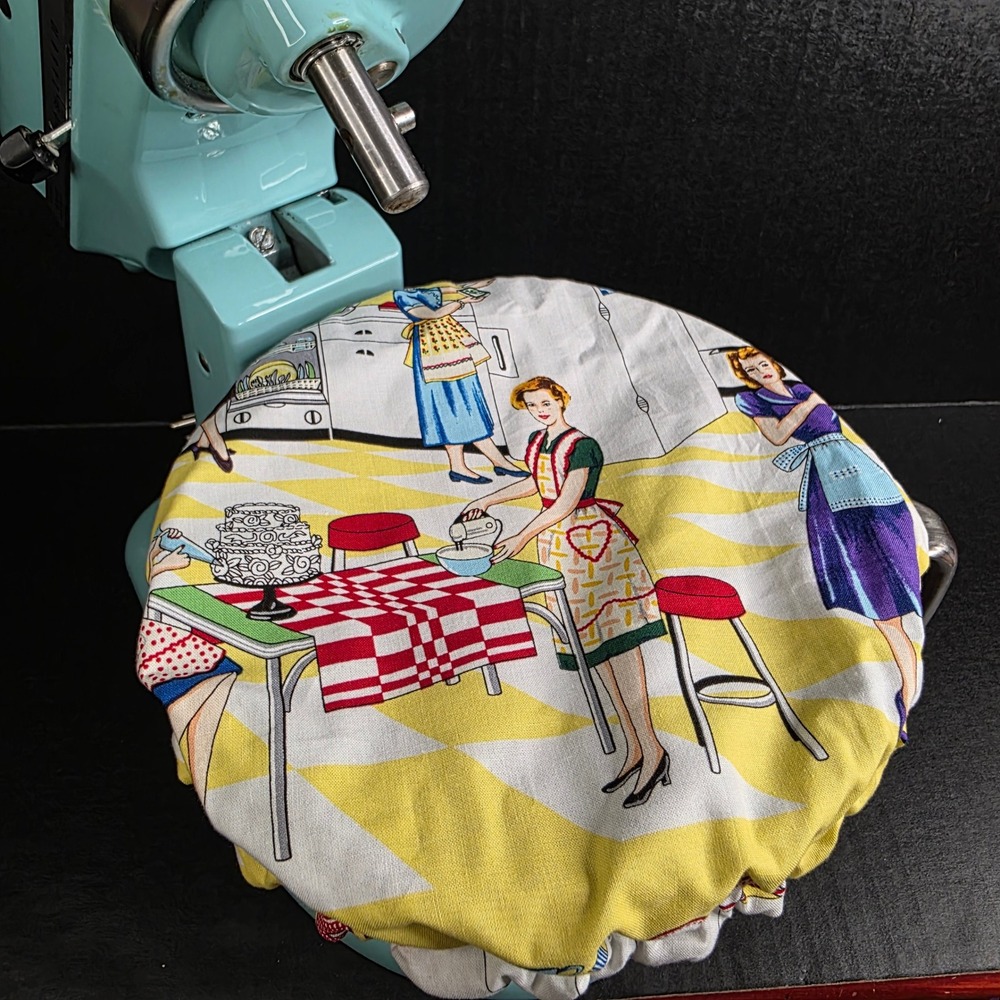 Kitschy‎ Baking Housewife MCM Teal KitchenAid Mixer Mixing Bowl Cover Baking